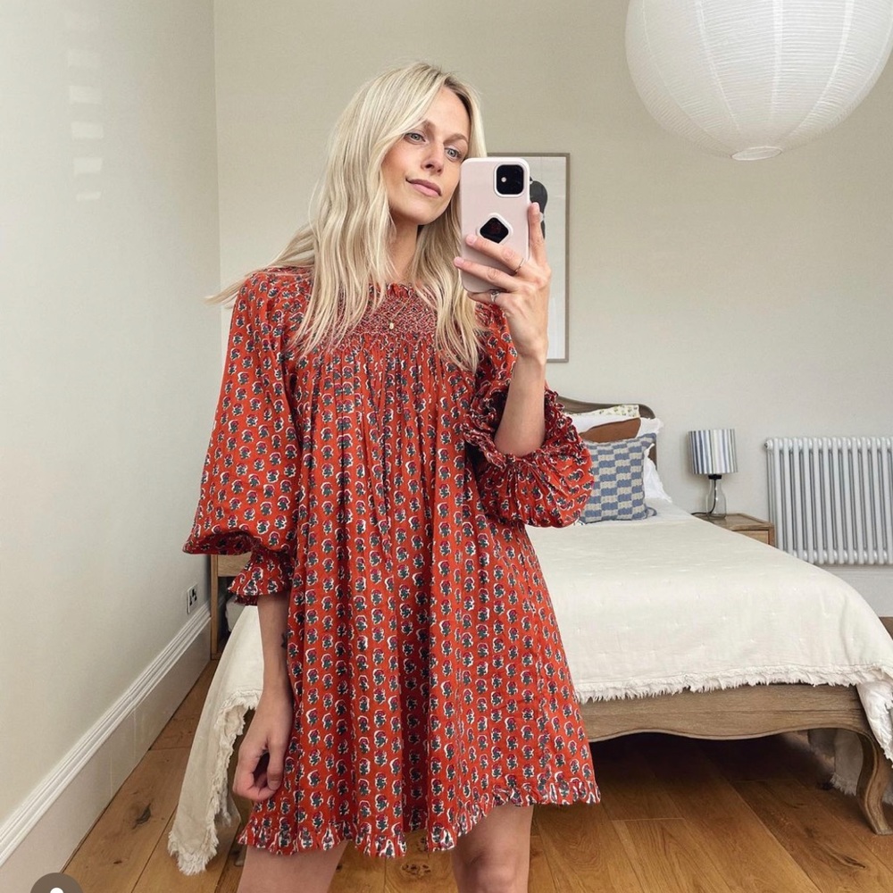 Doen Estee smocked floral-print organic cotton mini dress NWT